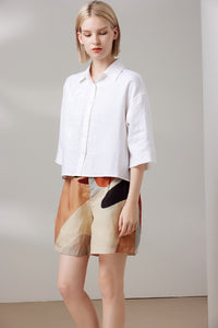 Wood Applique Cropped Shirt Top