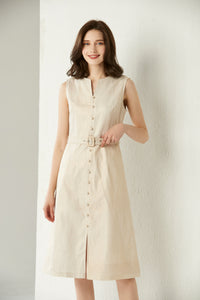 Shimmery Belted Linen Dress