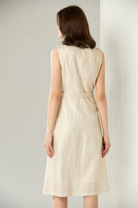 Shimmery Belted Linen Dress